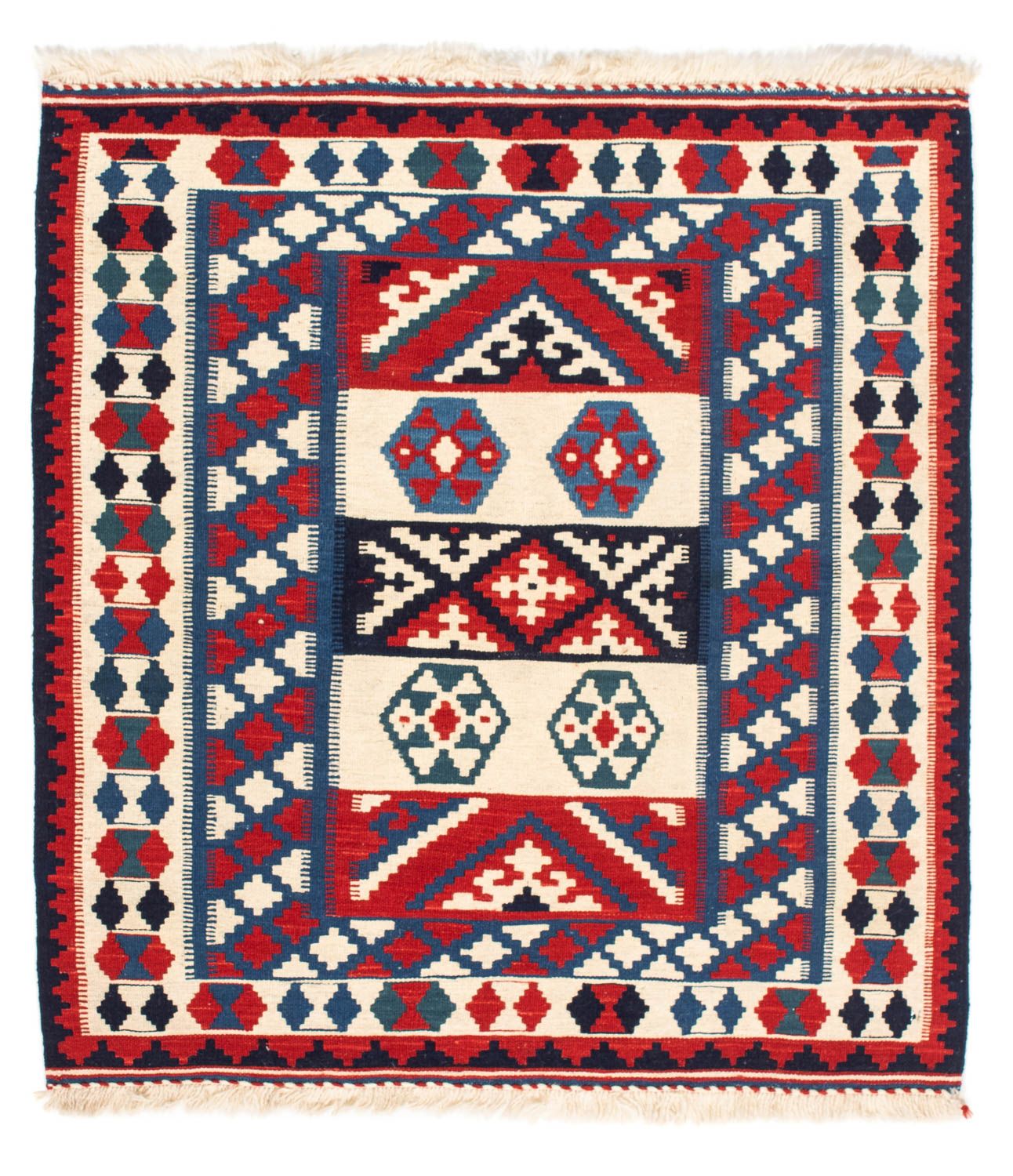 Tapis Kelim - Oriental carré  - 105 x 102 cm - bleu foncé