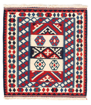 Tapis Kelim - Oriental carré  - 105 x 102 cm - bleu foncé