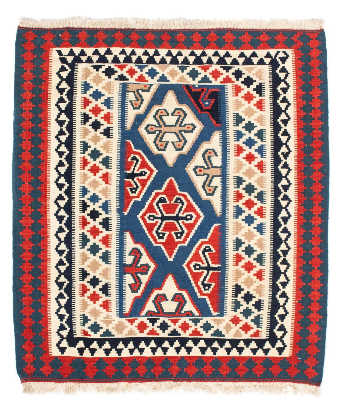 Tapis Kelim - Oriental carré  - 125 x 110 cm - bleu