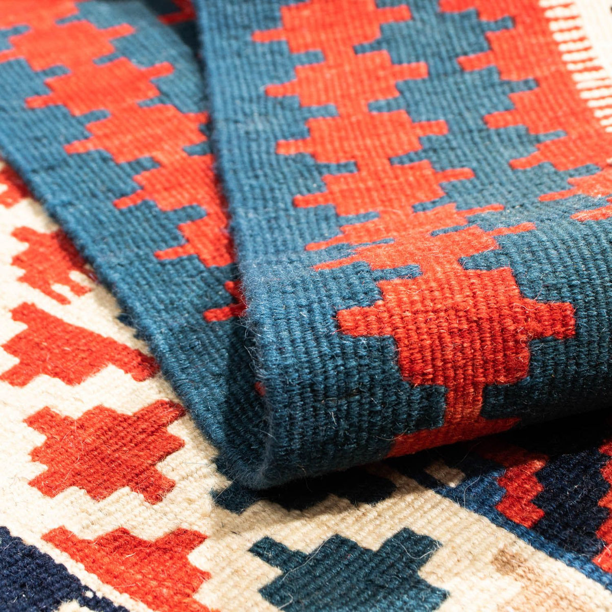 Tapis Kelim - Oriental carré  - 125 x 110 cm - bleu