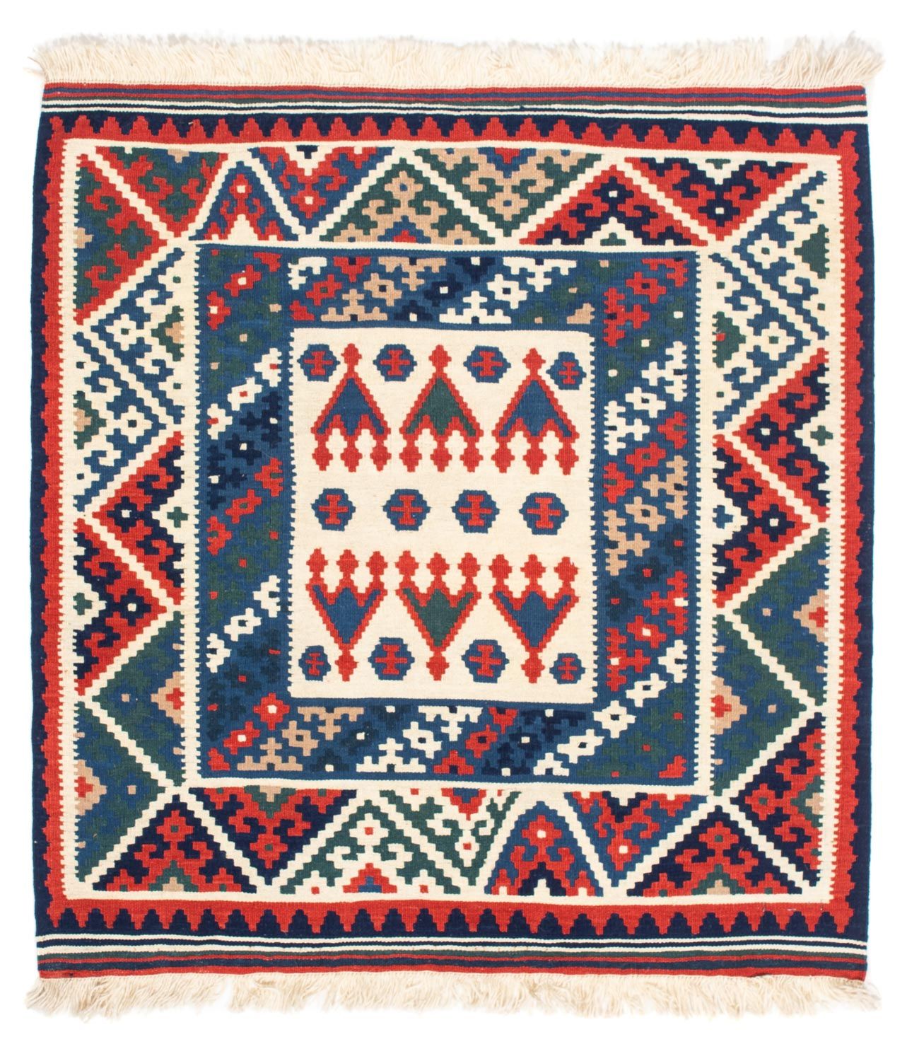 Tapis Kelim - Oriental carré  - 117 x 102 cm - bleu foncé