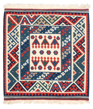 Tapis Kelim - Oriental carré  - 117 x 102 cm - bleu foncé