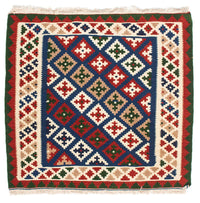 Tapis Kelim - Oriental carré  - 103 x 100 cm - bleu foncé