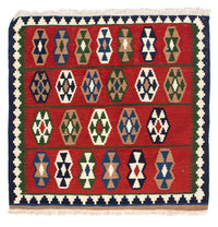 Tapis Kelim - Oriental carré  - 100 x 98 cm - rouge foncé
