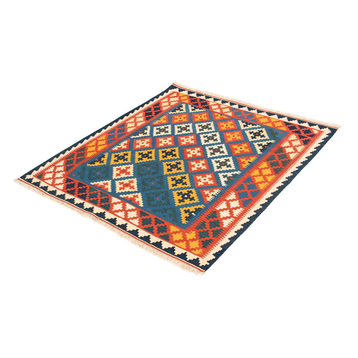 Tapis Kelim - Oriental carré  - 104 x 100 cm - bleu foncé