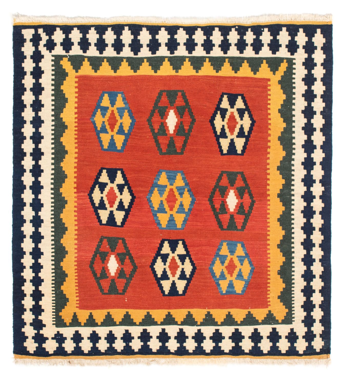 Tapis Kelim - Oriental carré  - 105 x 100 cm - rouge foncé