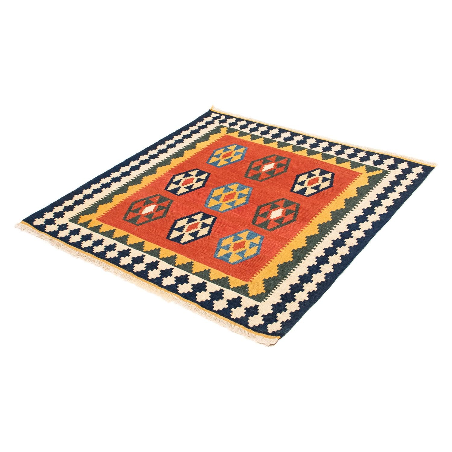 Tapis Kelim - Oriental carré  - 105 x 100 cm - rouge foncé