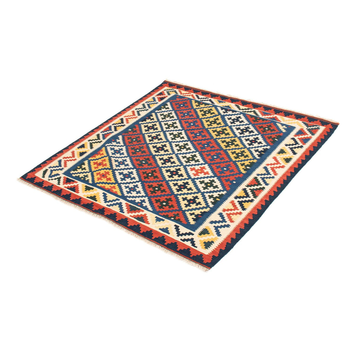 Tapis Kelim - Oriental carré  - 104 x 102 cm - bleu