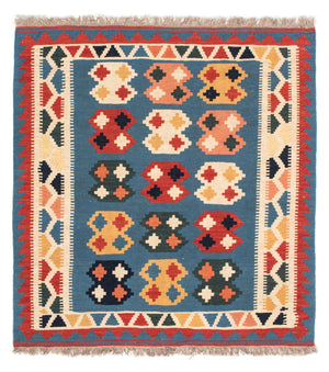 Tapis Kelim - Oriental carré  - 107 x 101 cm - bleu de mer