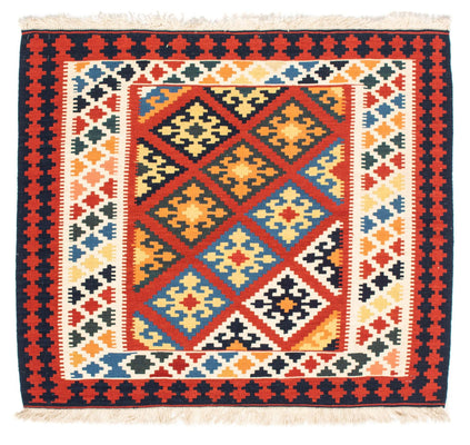 Tapis Kelim - Oriental carré  - 101 x 93 cm - rouge foncé