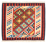 Tapis Kelim - Oriental carré  - 101 x 93 cm - rouge foncé