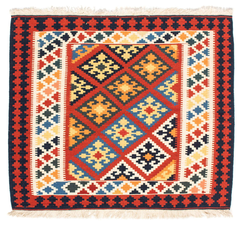 Tapis Kelim - Oriental carré  - 101 x 93 cm - rouge foncé