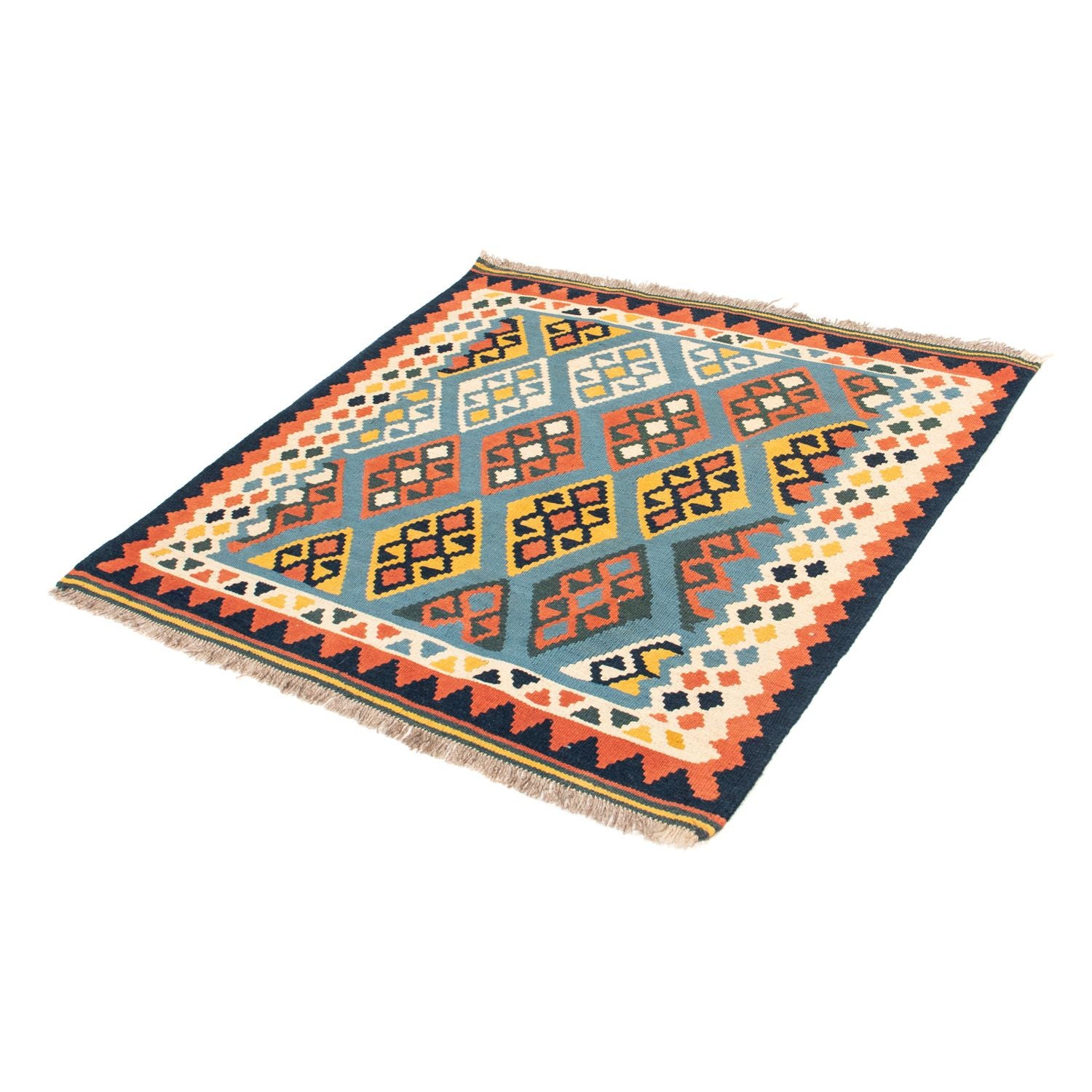 Tapis Kelim - Oriental carré  - 100 x 98 cm - bleu clair