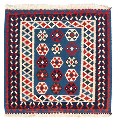 Tapis Kelim - Oriental carré  - 102 x 100 cm - bleu