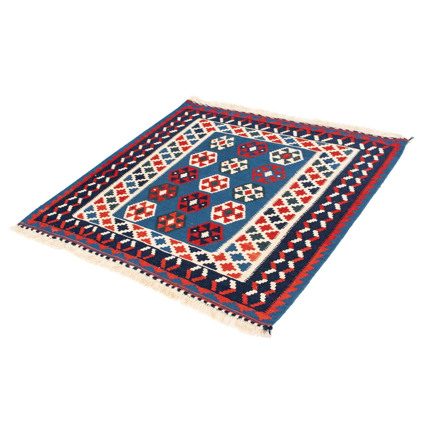 Tapis Kelim - Oriental carré  - 102 x 100 cm - bleu