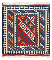 Tapis Kelim - Oriental carré  - 104 x 98 cm - bleu