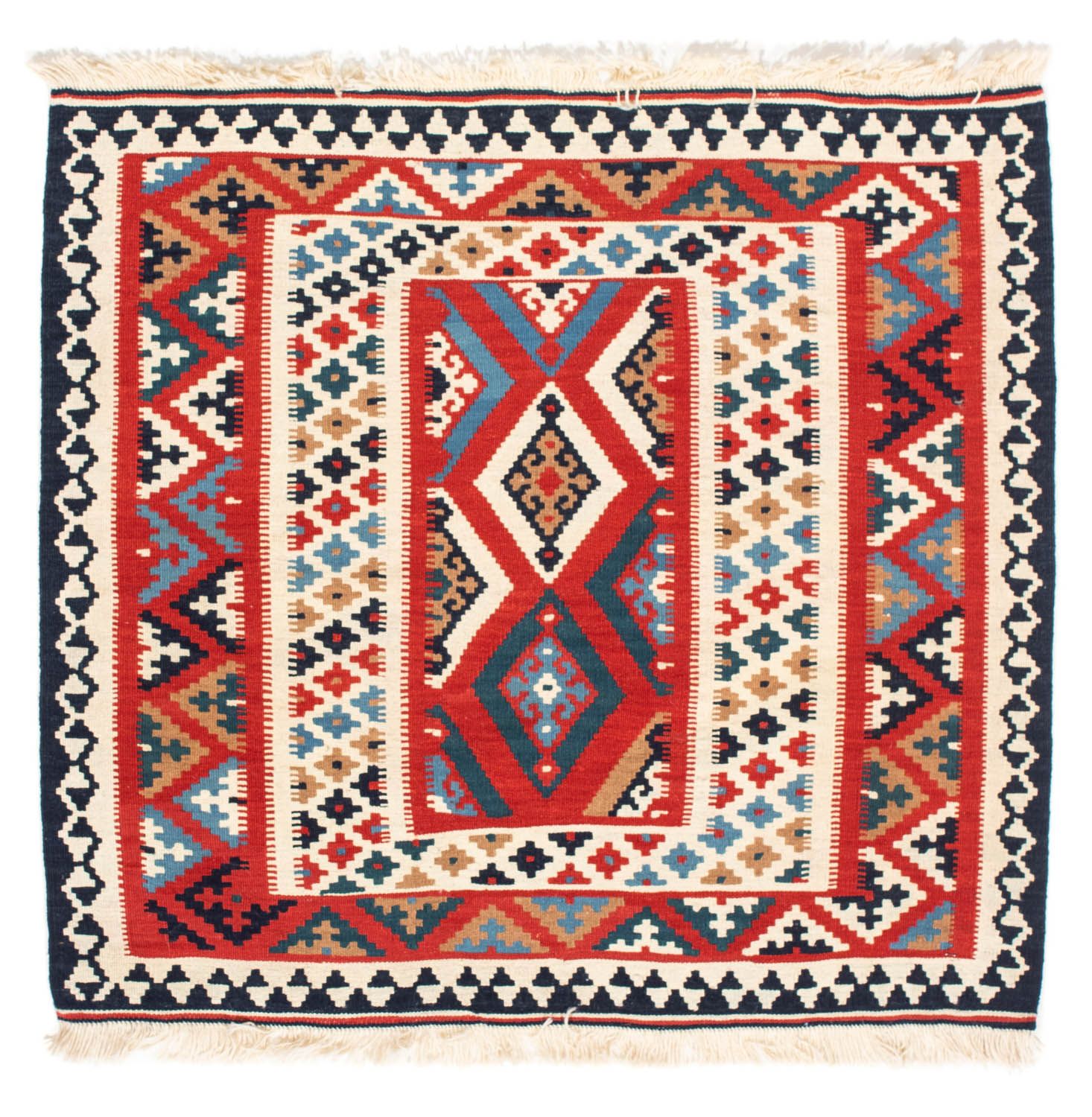 Tapis Kelim - Oriental carré  - 108 x 105 cm - rouge