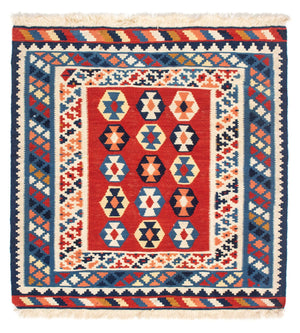 Tapis Kelim - Oriental carré  - 110 x 105 cm - bleu