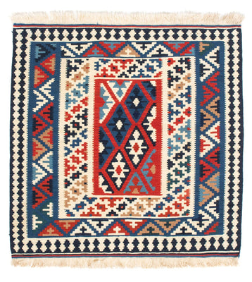 Tapis Kelim - Oriental carré  - 103 x 103 cm - bleu
