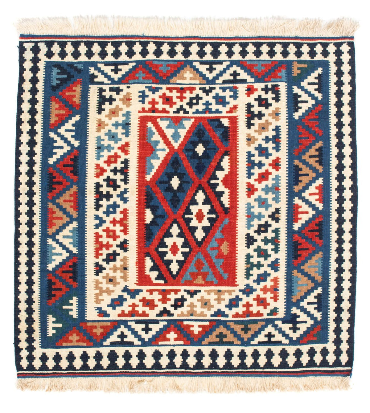 Tapis Kelim - Oriental carré  - 103 x 103 cm - bleu