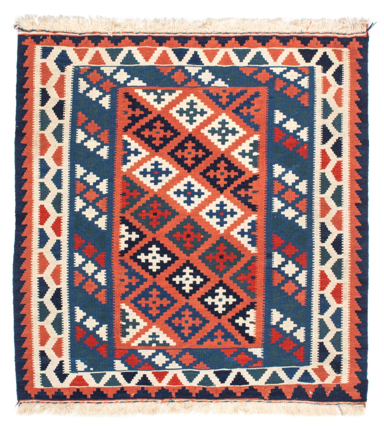 Tapis Kelim - Oriental carré  - 100 x 96 cm - bleu