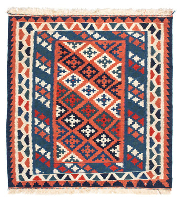 Tapis Kelim - Oriental carré  - 100 x 96 cm - bleu