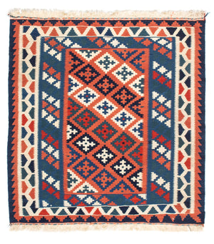 Tapis Kelim - Oriental carré  - 100 x 96 cm - bleu