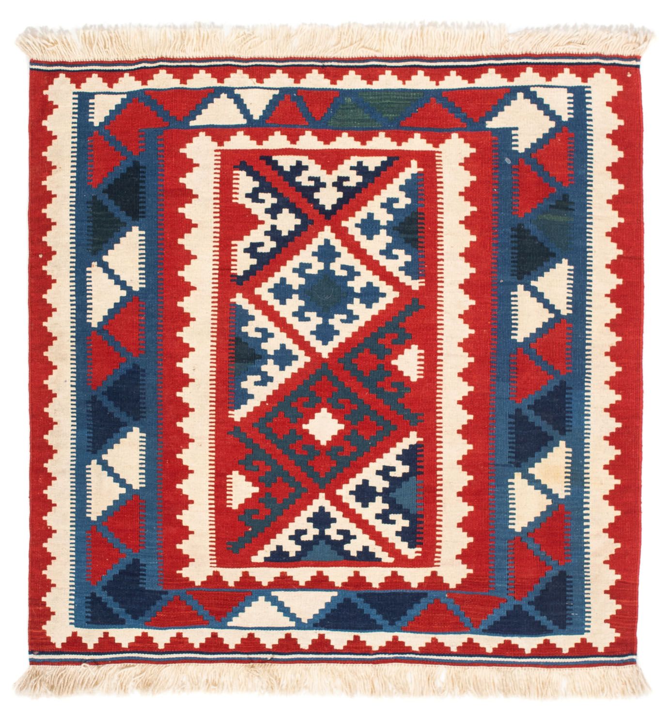 Tapis Kelim - Oriental carré  - 102 x 102 cm - rouge