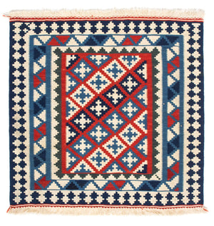 Tapis Kelim - Oriental carré  - 100 x 100 cm - bleu