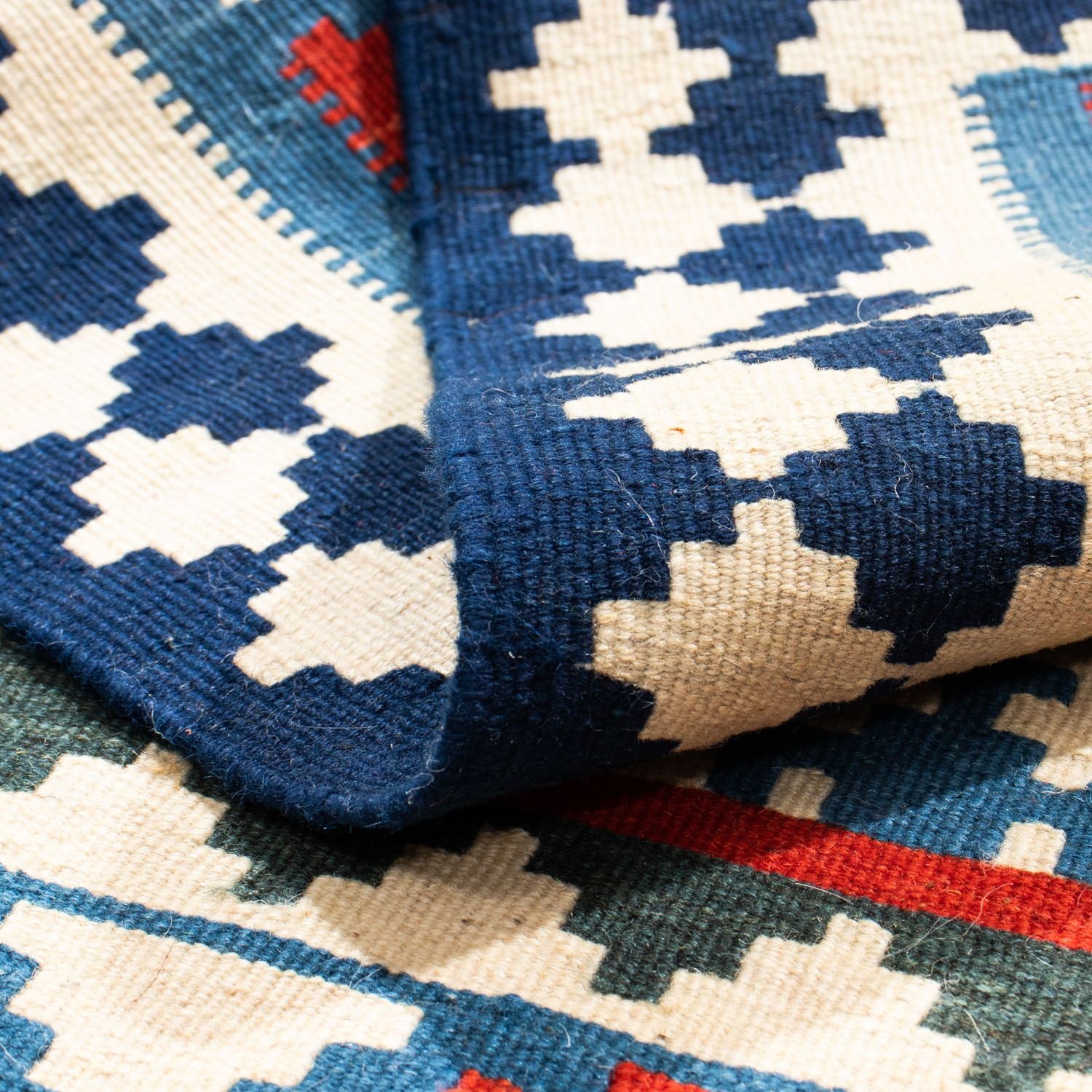 Tapis Kelim - Oriental carré  - 100 x 100 cm - bleu