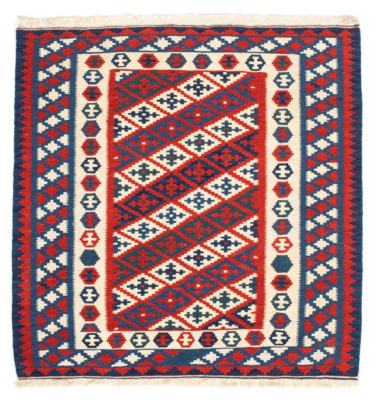 Tapis Kelim - Oriental carré  - 102 x 102 cm - rouge foncé