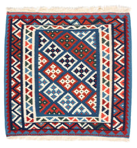 Tapis Kelim - Oriental carré  - 104 x 101 cm - bleu