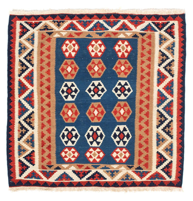 Tapis Kelim - Oriental carré  - 104 x 102 cm - bleu