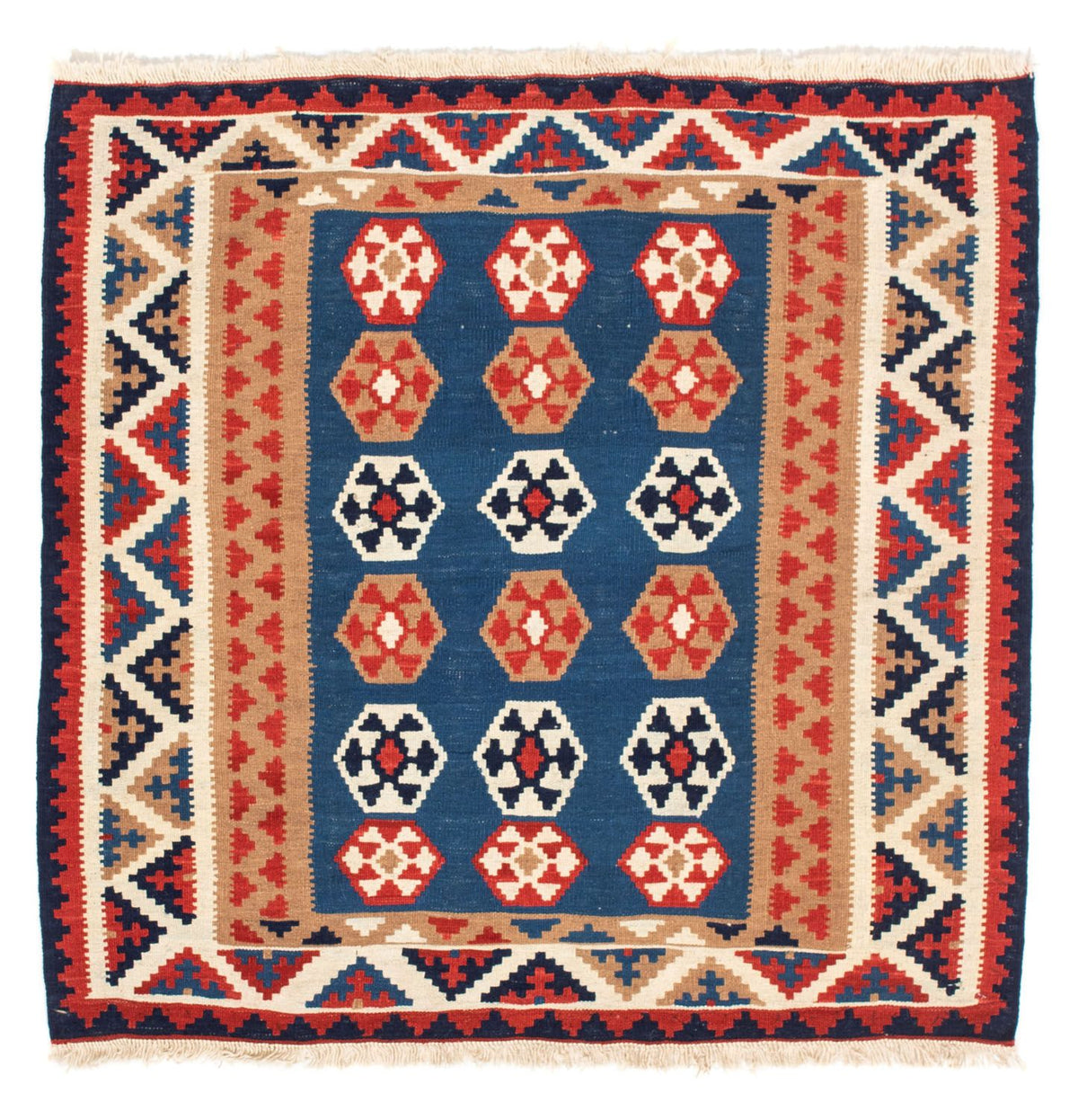 Tapis Kelim - Oriental carré  - 104 x 102 cm - bleu