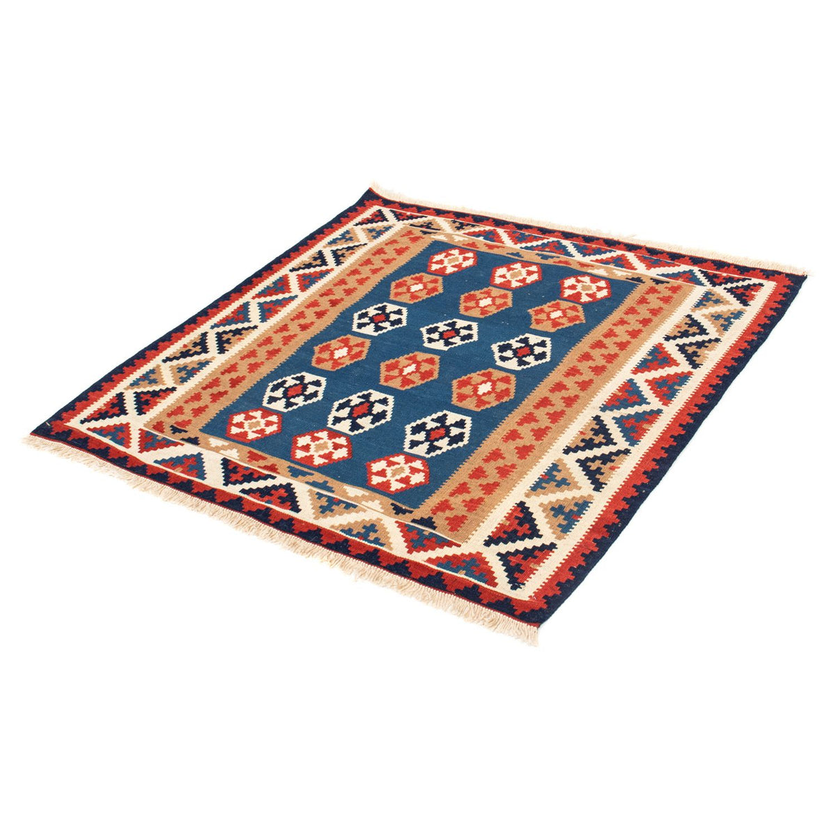 Tapis Kelim - Oriental carré  - 104 x 102 cm - bleu