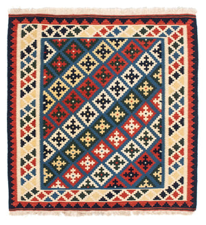 Tapis Kelim - Oriental carré  - 104 x 100 cm - bleu foncé