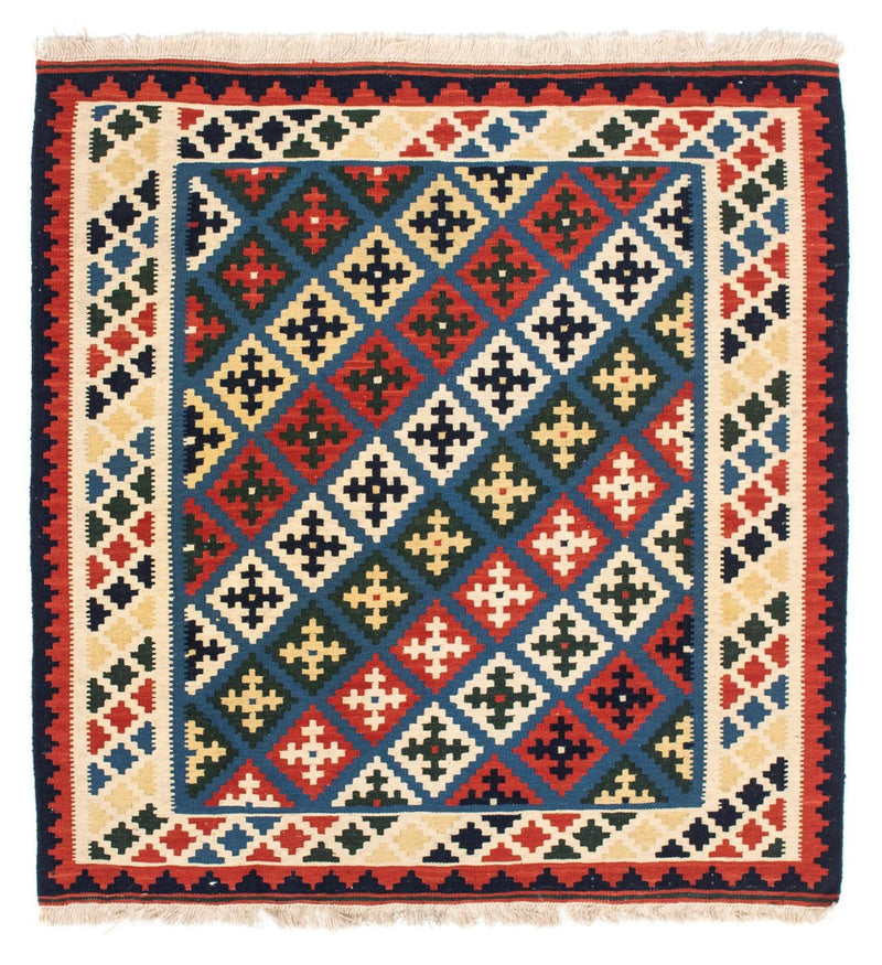 Tapis Kelim - Oriental carré  - 104 x 100 cm - bleu foncé