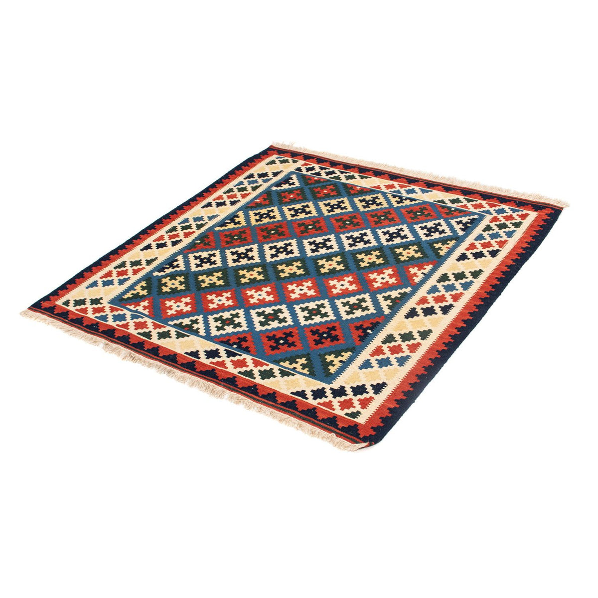 Tapis Kelim - Oriental carré  - 104 x 100 cm - bleu foncé