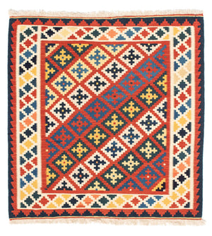 Tapis Kelim - Oriental carré  - 106 x 102 cm - rouge foncé