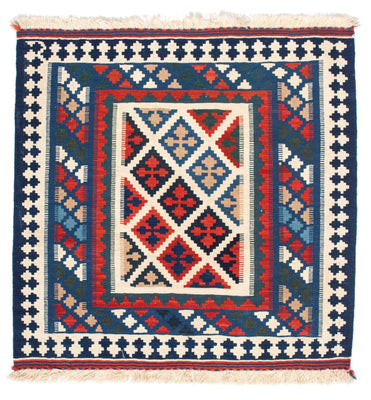 Tapis Kelim - Oriental carré  - 104 x 103 cm - bleu