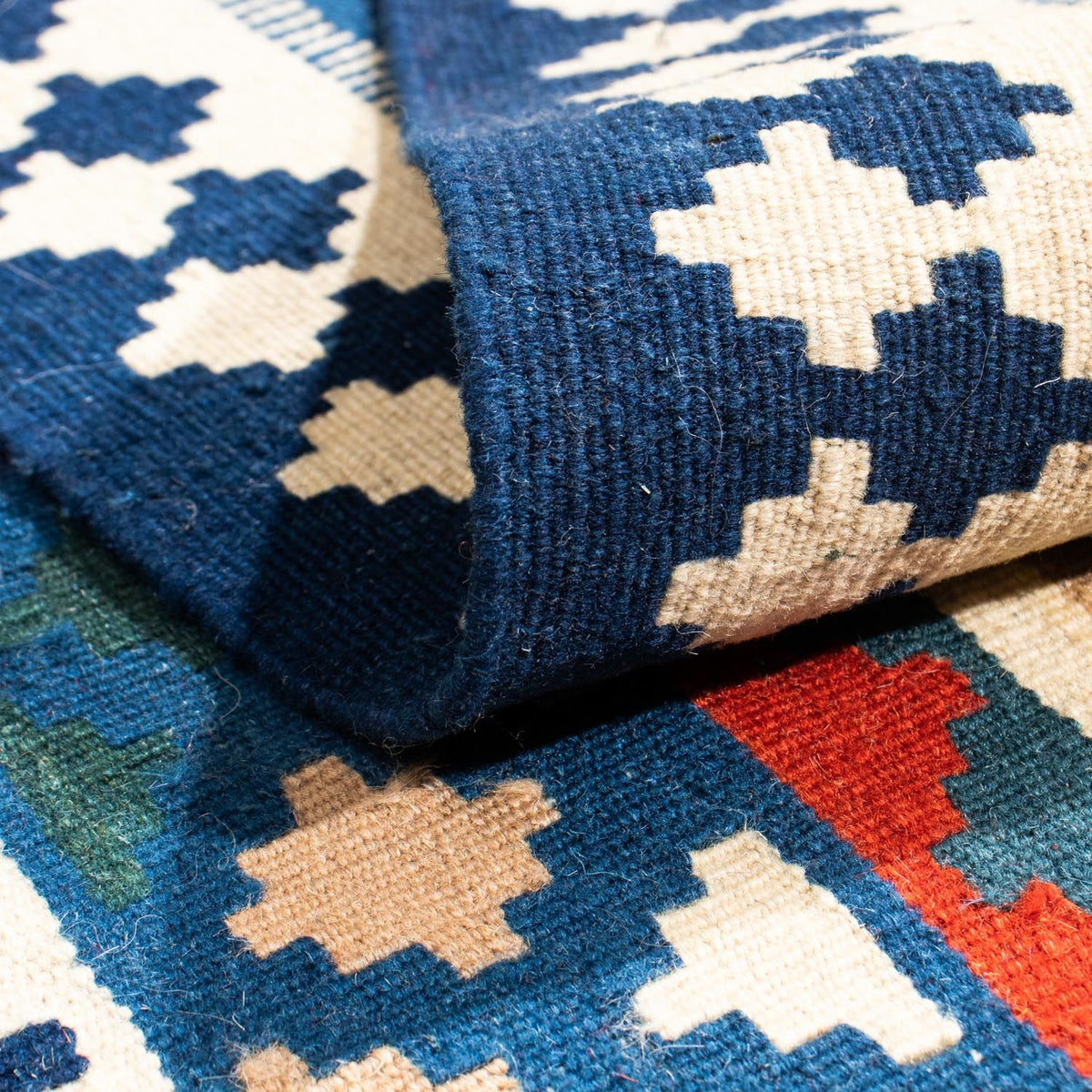 Tapis Kelim - Oriental carré  - 104 x 103 cm - bleu