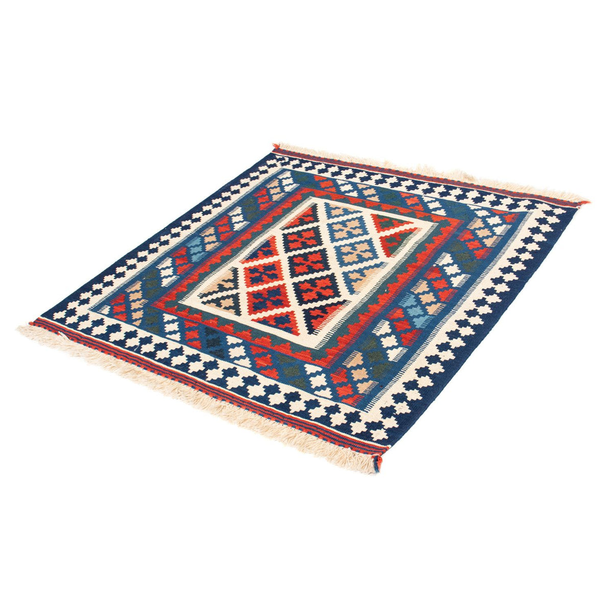 Tapis Kelim - Oriental carré  - 104 x 103 cm - bleu