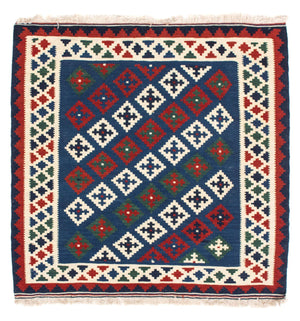 Tapis Kelim - Oriental carré  - 100 x 100 cm - bleu foncé