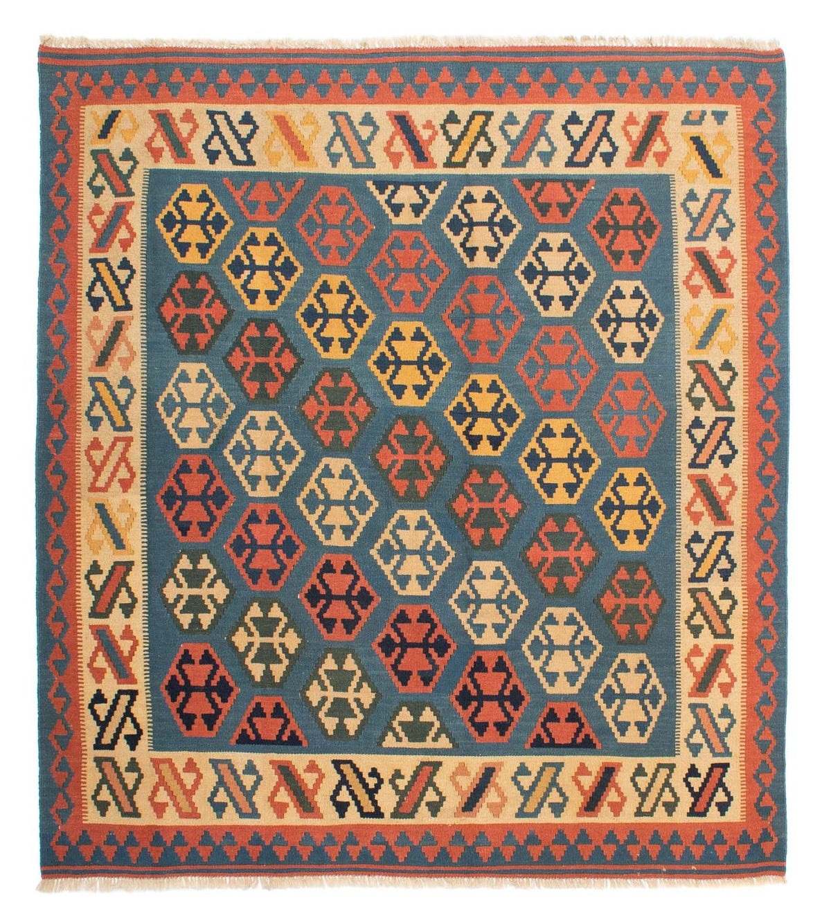 Tapis Kelim - Oriental carré  - 212 x 198 cm - bleu
