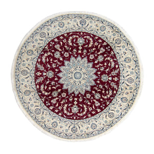 Tapis persan - Nain ronde  - 252 x 252 cm - rouge foncé