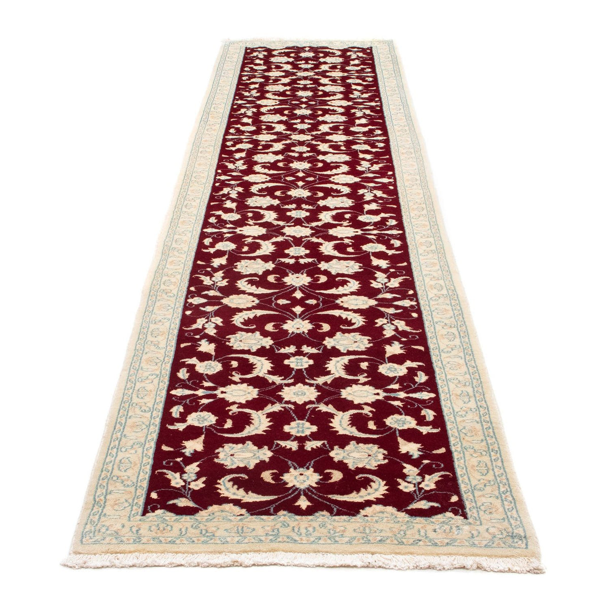 Tapis de couloir Tapis persan - Nain - 382 x 83 cm - rouge foncé