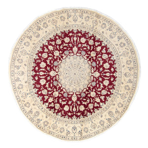 Tapis persan - Nain ronde  - 280 x 280 cm - rouge foncé