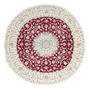 Tapis persan - Nain ronde  - 302 x 302 cm - rouge foncé