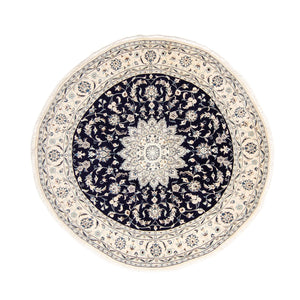 Tapis persan - Nain ronde  - 243 x 243 cm - bleu foncé