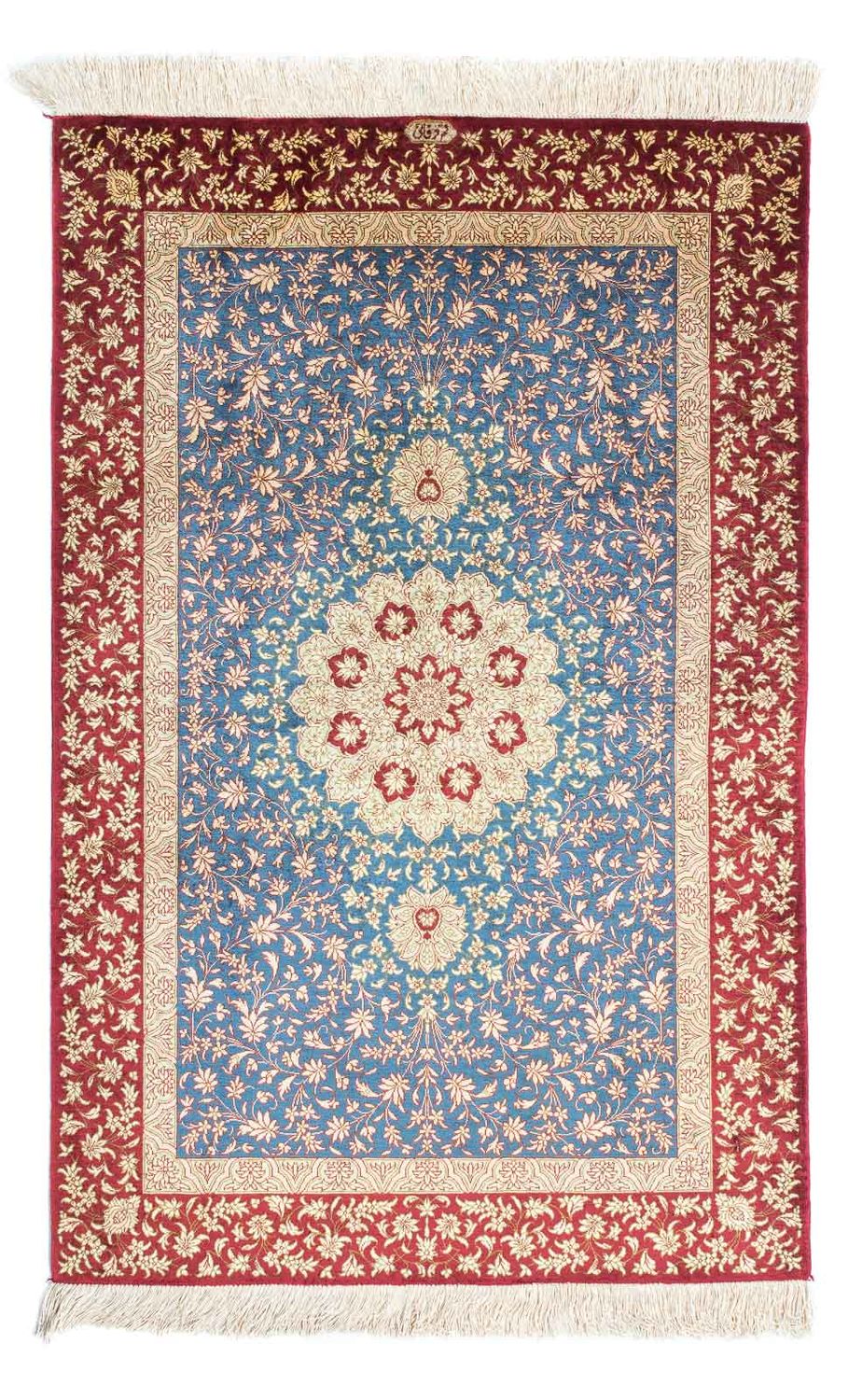 Tapis persan - Ghom - 123 x 78 cm - bleu clair